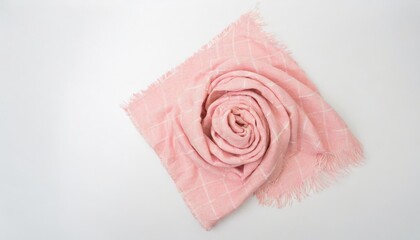 pink blanket on white background flat lay top view