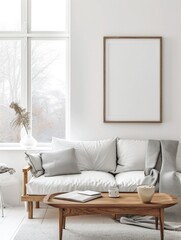 Scandinavian Chic: Modern Living Room with Cozy Sofa, Stylish Coffee Table, and Artful Decor