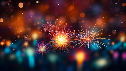 Obraz premium Beautiful fireworks background at night for holiday decoration