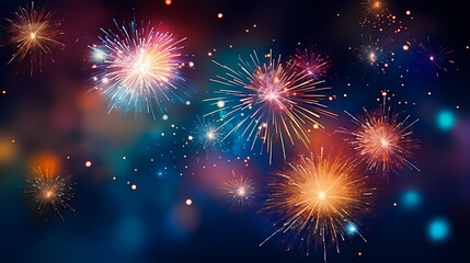 Fototapeta premium Beautiful fireworks background at night for holiday decoration