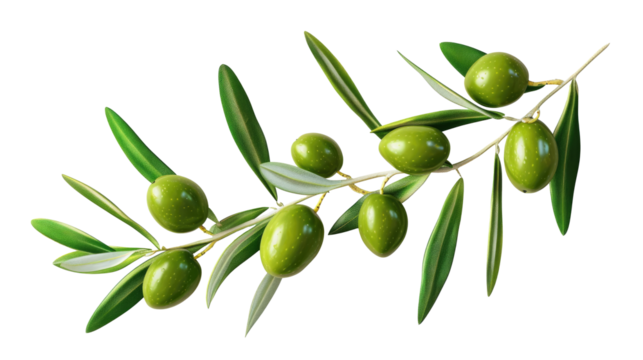 Olive branch with green olives isolated on transparent