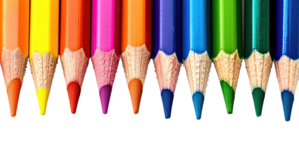 line of colored pencils isolated on transparent