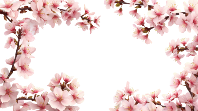 Dreamy cherry blossoms as a natural border, isolated on transparent background
