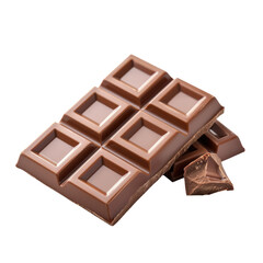 Cubes of milk chocolate bar isolated on transparent background