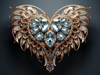 Valentine's day background with heart shaped jewelry made of precious stones  and angel wings.