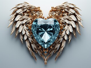 Valentine's day background with heart shaped jewelry made of precious stones  and angel wings.