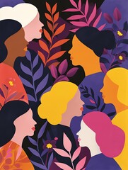 Colorful illustration for International Woman's day, 8th March wallpaper background, women poster card