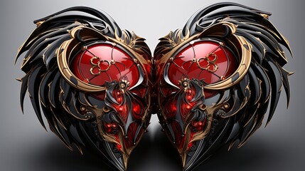 Valentine's day background with heart shaped jewelry made of precious stones  and angel wings.