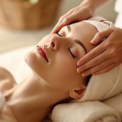 Obraz na płótnie Canvas Woman Receiving Facial Massage Treatment at Spa Center