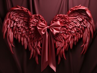 Valentine's day background with heart shaped jewelry made of precious stones  and angel wings.