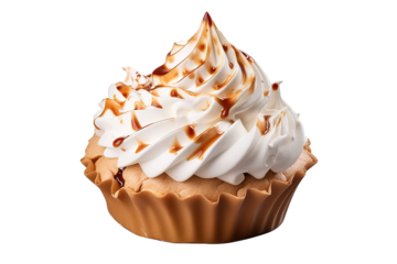 Vanilla cupcake with cream and sprinkles isolated on PNG Background. Generative Ai.