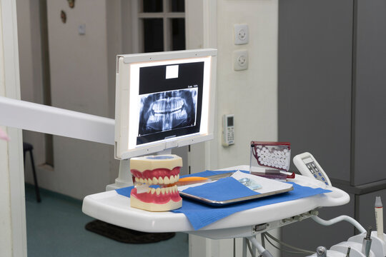 Atmospheric image in a dental clinic with panoramic dental image