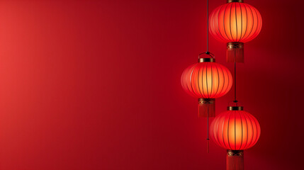 Chinese lanterns on a red background with space for your text. - obrazy, fototapety, plakaty