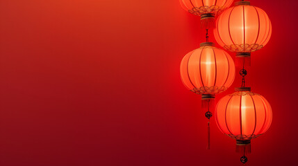 Chinese lanterns on a red background. Chinese New Year concept. - obrazy, fototapety, plakaty