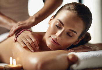 Obraz na płótnie Canvas Momenti di Estasi- Massaggio Rigenerante per una Giovane Donna nel Centro Spa