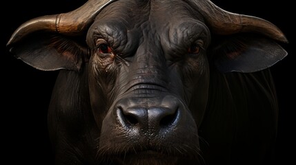 Majestic bull portrait on black background for animal and wildlife concept