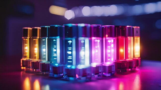 Closeup of a stack of colorful USB drives, each one representing a different learning module in the digital literacy class.