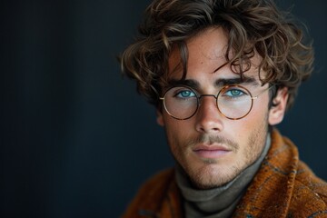 Fototapeta na wymiar A confident and successful young businessman in trendy eyewear exudes style and charm.