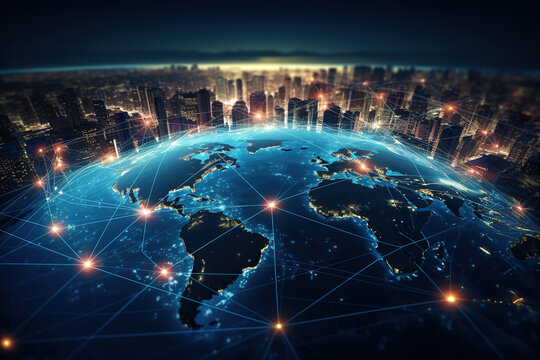 Global communication network. Business global internet connection application technology and digital marketing, financial and banking concept.