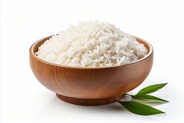 Organic white rice on white background for culinary concepts, perfect for food designs.