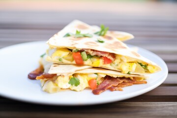 hearty breakfast quesadilla with egg and bacon