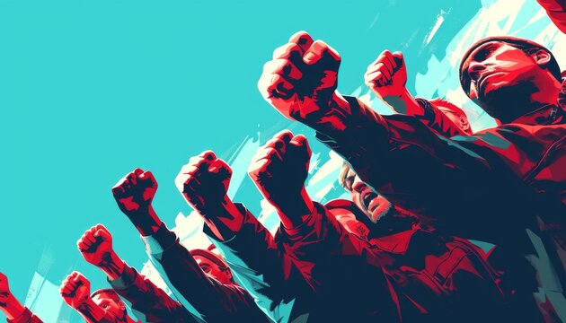 illustration raising fists in the air for justice
