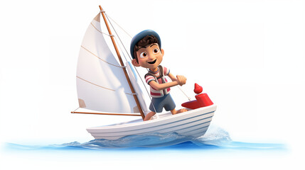 cartoon cute sailing athlete in white background 