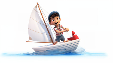 Obraz premium cartoon cute sailing athlete in white background 