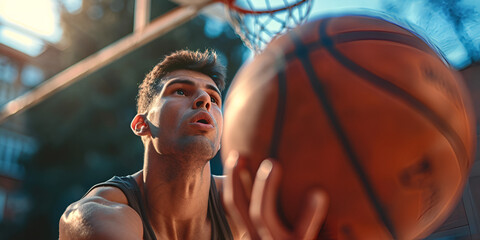 Street basketball player playing outside, world sports day, games day, generative ai