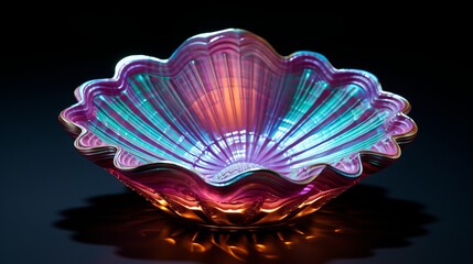 Close up of lustrous seashell with vibrant patterns and iridescent colors in natural light - obrazy, fototapety, plakaty