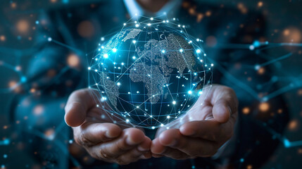 A savvy businessman navigates the intricacies of global networking, seamlessly integrating access management solutions for a robust and secure business infrastructure.