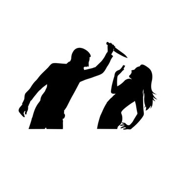 recommend clip art: Killer man holding knife in hand attack victim woman silhouette