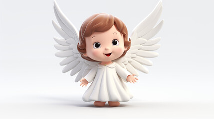 Cute angel with wings 3D animated in white background