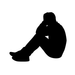 Sad man sitting and holding head, worried about something, man feeling upset, sad, unhappy or disappoint crying lonely