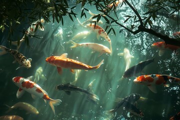 Koi Fish Swimming in a Pond