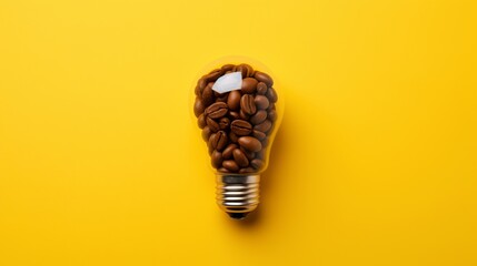 Caffeine creativity: illuminating concepts with a coffee bean light bulb on vibrant yellow...