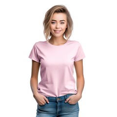 Fototapeta premium Model Wearing Pink Blank tshirt Mockup Concept