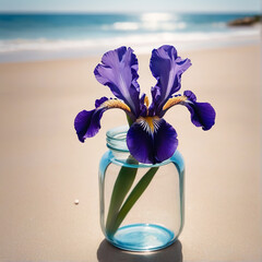 A Captivating Iris Jar Amidst Beach Serenity AI GENERATED