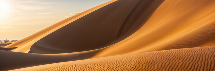 features a vast expanse of sand dunes, with a large, curved dune in the foreground and smaller dunes in the background