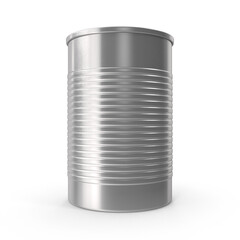 Empty open tin can Ribbed metal tin can, 3D rendering of canned food. Ready for your design. Product packing, open tin can isolated on white background.