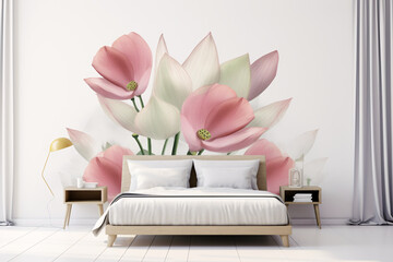 ベッドルームと花の壁画