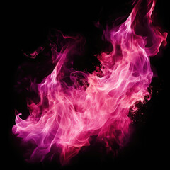 Tongues of pink fire on clear black background, pink flames and sparks background design