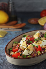 A bowl with Piyaz salad - traditional dish of Turkey