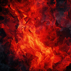 Tongues of red fire on clear black background, red flames and sparks background design