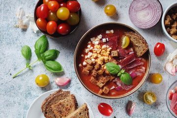 Spanish traditional tomato soup salmorejo	 - obrazy, fototapety, plakaty