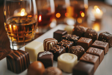Delicious assortment of chocolates and Whisky