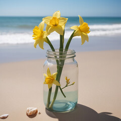 A Captivating Jonquil Jar Amidst Beach Serenity AI GENERATED