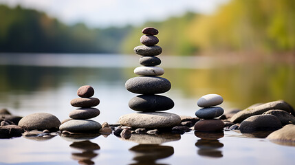 Stack of zen stones on nature background