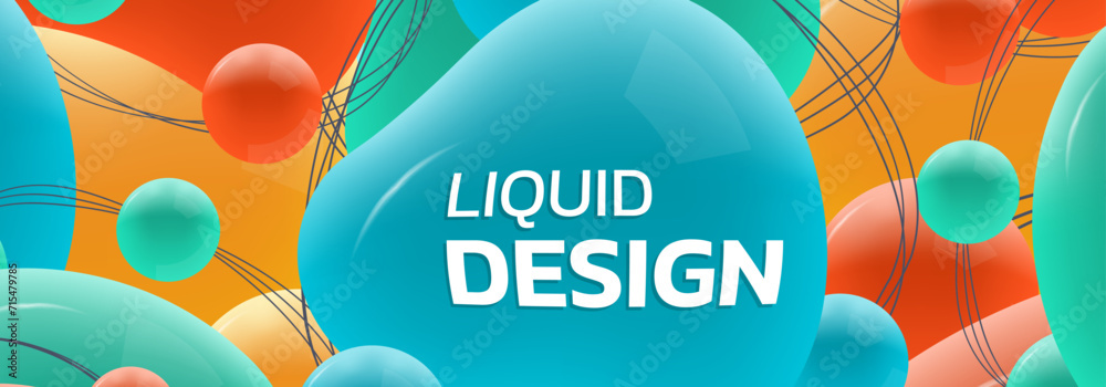 Wall mural abstract shape banner or background with liquid or fluid 3d shapes. dynamic header design template w