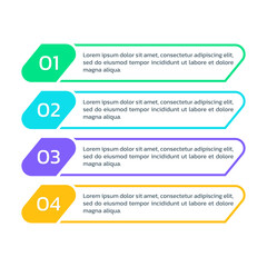 4 step info graphic template. List diagram, chart with four numbers. Business infographic, presentation, modern layout design with vertical elements. Vector illustration.
